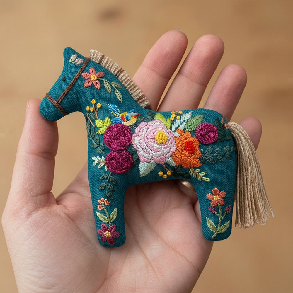 Rubbyoo Dala Horse Embroidery Kit - Blooming Roses And Peonies | Mother's Day Keepsake | Maximalist Hanging Decor - image 9