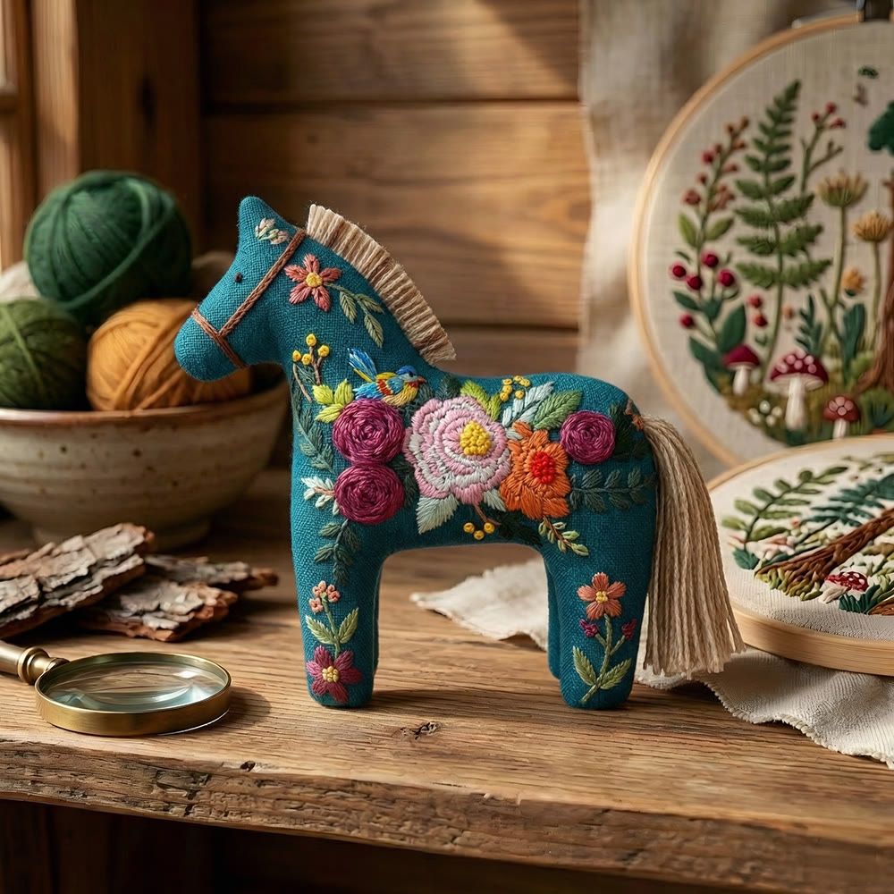 Rubbyoo Dala Horse Embroidery Kit - Blooming Roses And Peonies | Mother's Day Keepsake | Maximalist Hanging Decor - image 6