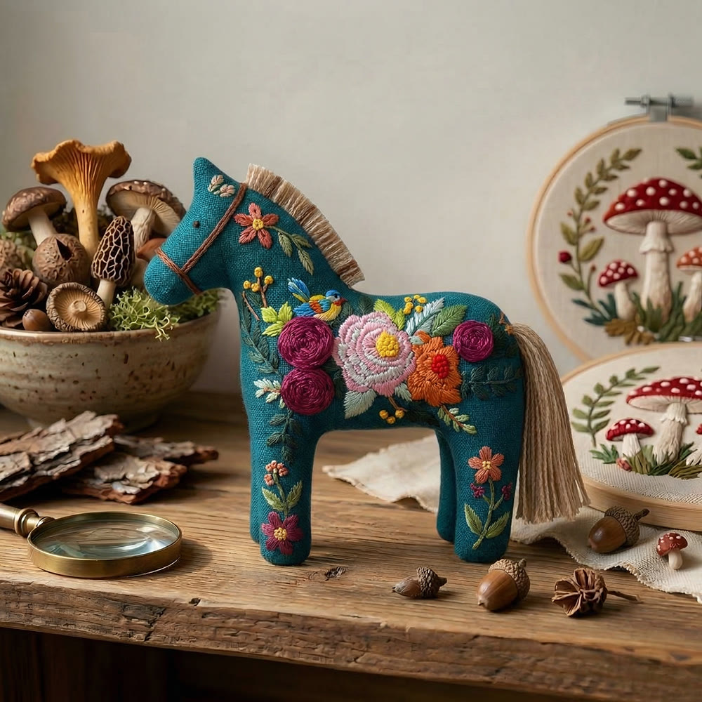 Rubbyoo Dala Horse Embroidery Kit - Blooming Roses And Peonies | Mother's Day Keepsake | Maximalist Hanging Decor - image 2