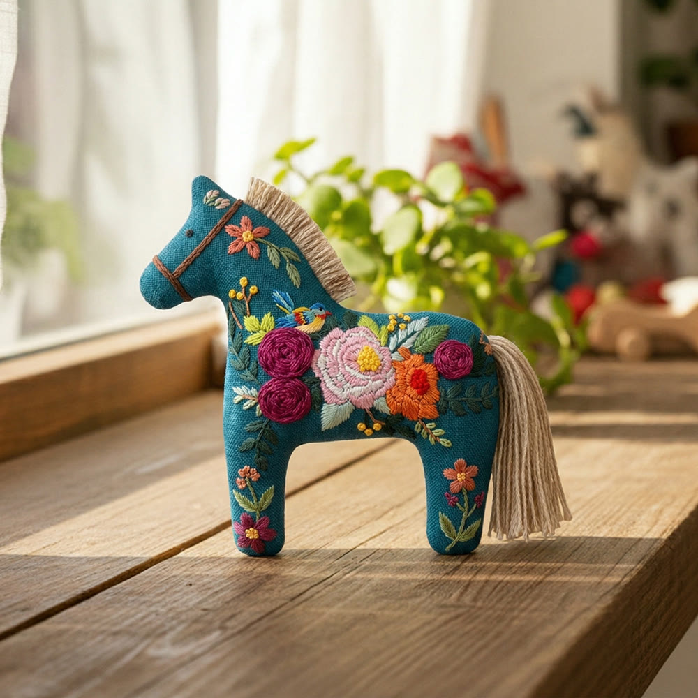 Rubbyoo Dala Horse Embroidery Kit - Blooming Roses And Peonies | Mother's Day Keepsake | Maximalist Hanging Decor - image 5