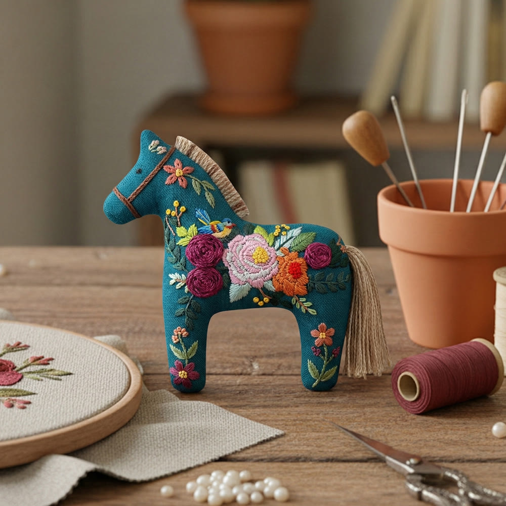 Rubbyoo Dala Horse Embroidery Kit - Blooming Roses And Peonies | Mother's Day Keepsake | Maximalist Hanging Decor - image 7