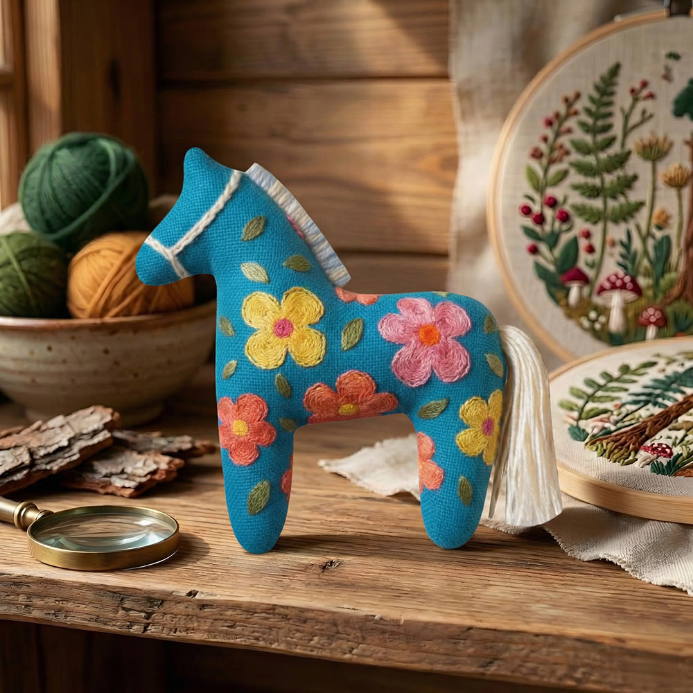 Rubbyoo Dala Horse Embroidery Kit - Simple Daisy Motif | Cute Gift For Friends | Cheerful Home Accents - image 4