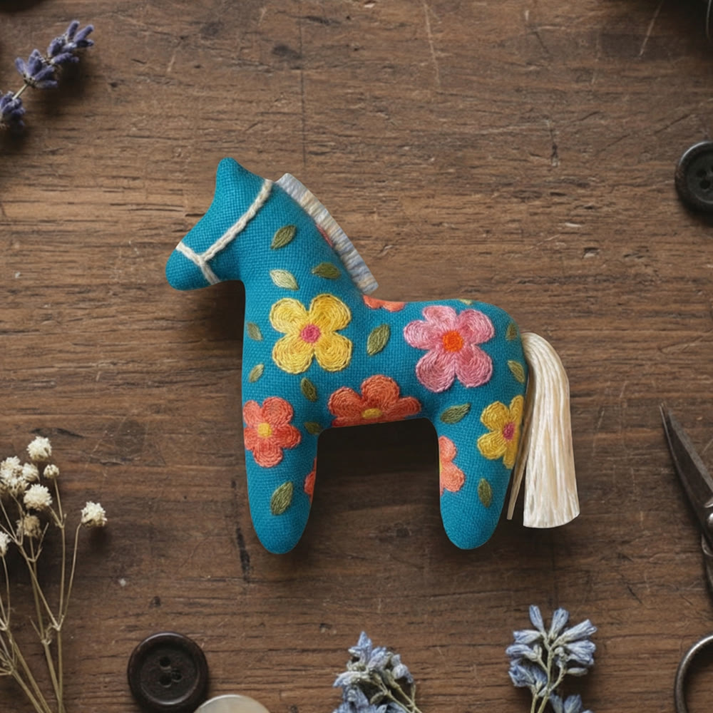 Rubbyoo Dala Horse Embroidery Kit - Simple Daisy Motif | Cute Gift For Friends | Cheerful Home Accents - 6 inches hoop kit - image 1