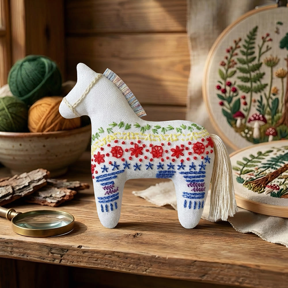 Rubbyoo Dala Horse Embroidery Kit - Tiny Flowers | Small Handmade Gift | Scandinavian Folk Art Ornament - image 3