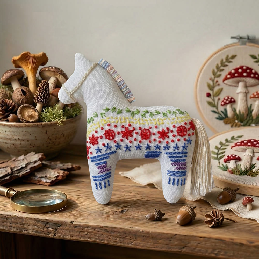 Rubbyoo Dala Horse Embroidery Kit - Tiny Flowers | Small Handmade Gift | Scandinavian Folk Art Ornament - image 6