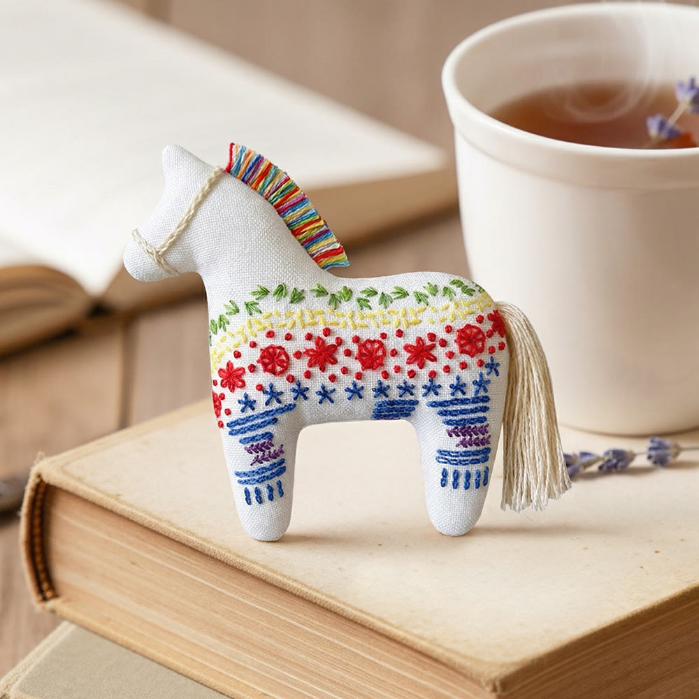 Rubbyoo Dala Horse Embroidery Kit - Tiny Flowers | Small Handmade Gift | Scandinavian Folk Art Ornament - image 2
