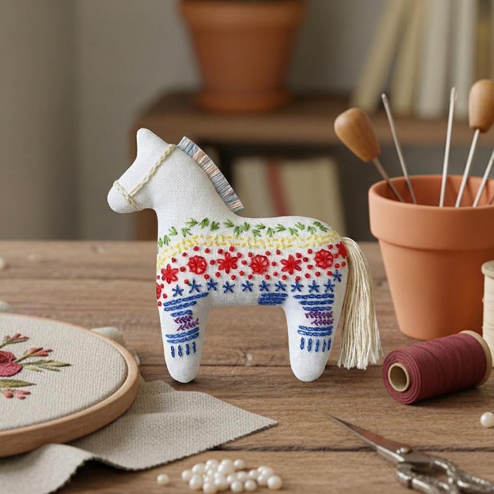 Rubbyoo Dala Horse Embroidery Kit - Tiny Flowers | Small Handmade Gift | Scandinavian Folk Art Ornament - image 7