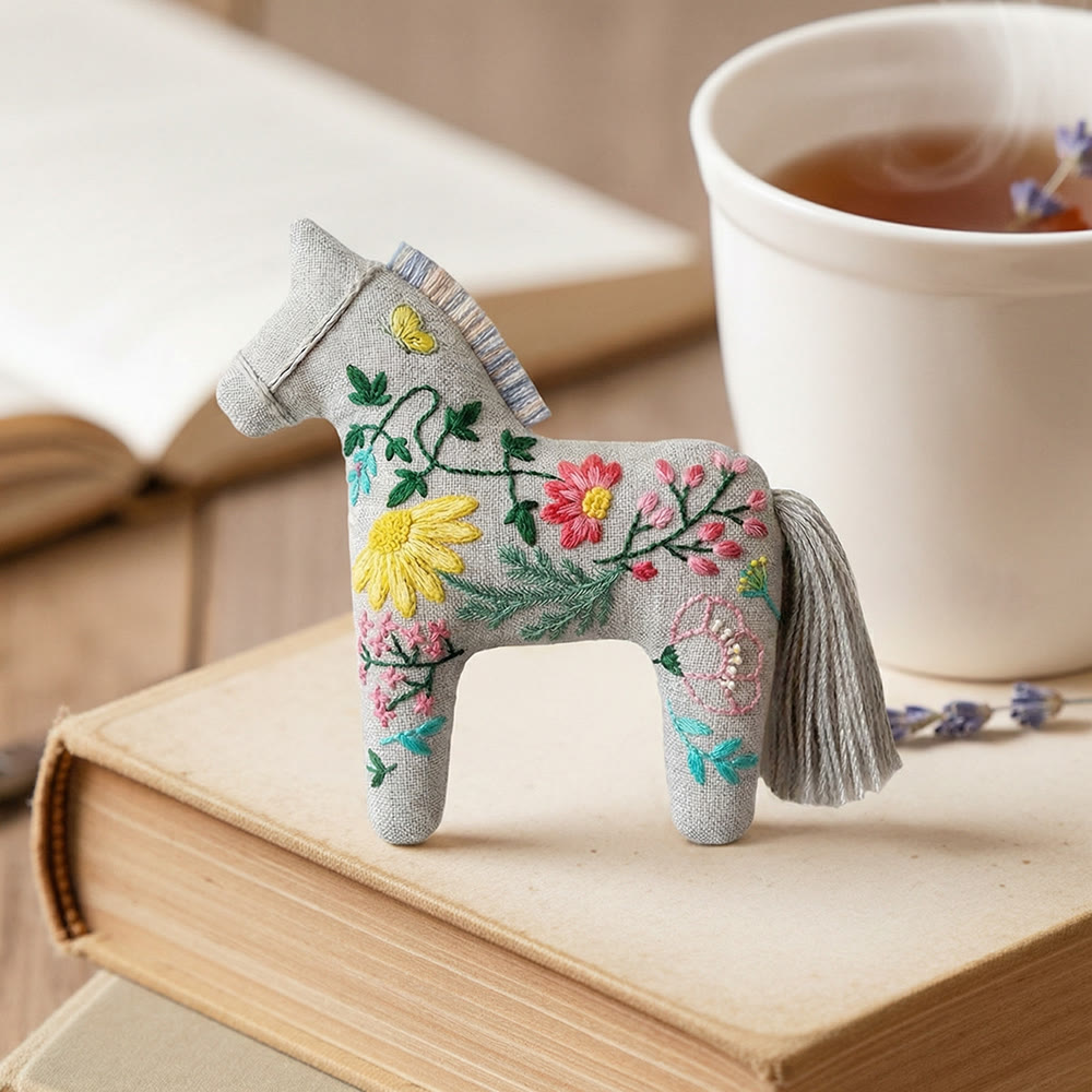 Rubbyoo Dala Horse Embroidery Kit - Wildflower Meadow | A Whimsical Keepsake | Cottagecore Home Decor Accent - image 2