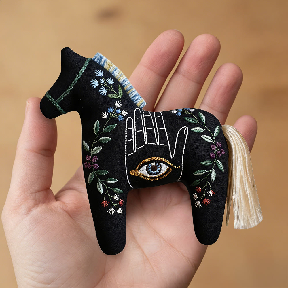 Rubbyoo Dala Horse Embroidery Kit - Hamsa Hand Protection Amulet | Mystic Black Fabric Gift | Car Charm - image 2