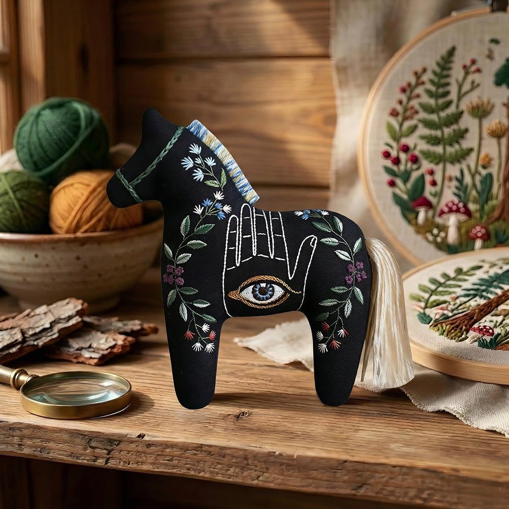 Rubbyoo Dala Horse Embroidery Kit - Hamsa Hand Protection Amulet | Mystic Black Fabric Gift | Car Charm - image 9