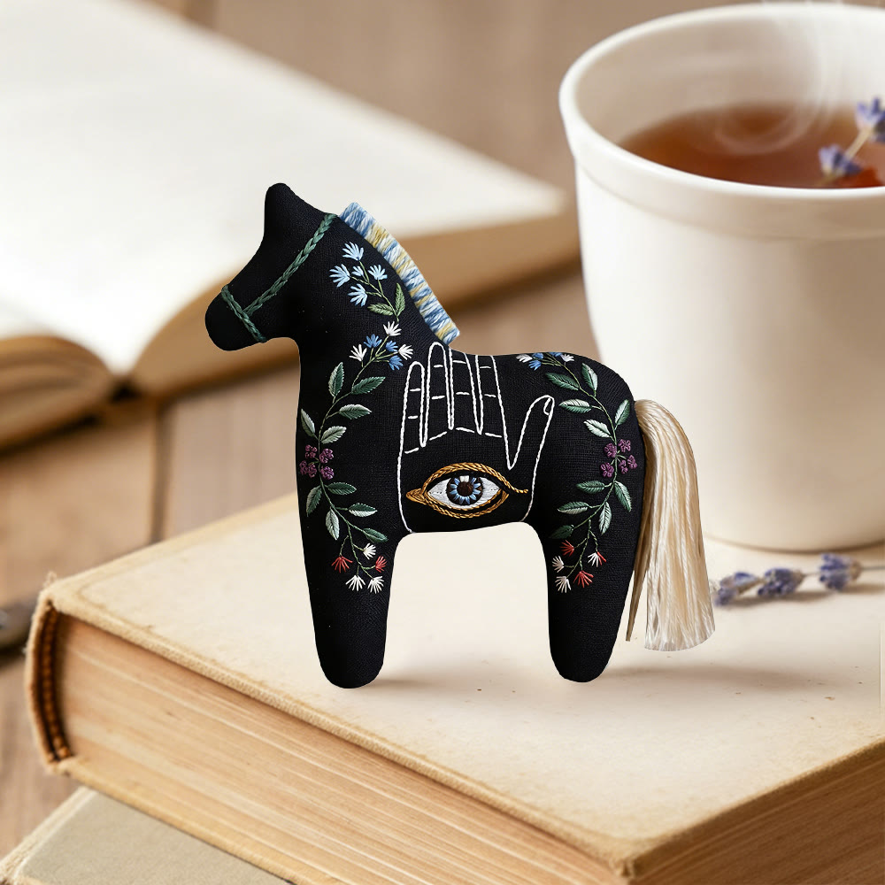Rubbyoo Dala Horse Embroidery Kit - Hamsa Hand Protection Amulet | Mystic Black Fabric Gift | Car Charm - image 3