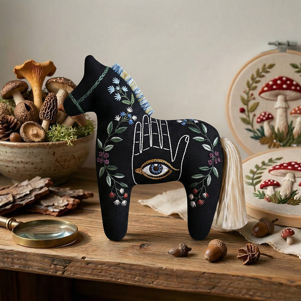 Rubbyoo Dala Horse Embroidery Kit - Hamsa Hand Protection Amulet | Mystic Black Fabric Gift | Car Charm - image 5