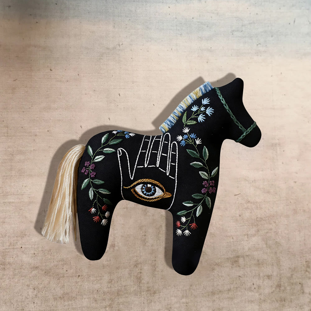 Rubbyoo Dala Horse Embroidery Kit - Hamsa Hand Protection Amulet | Mystic Black Fabric Gift | Car Charm - image 6