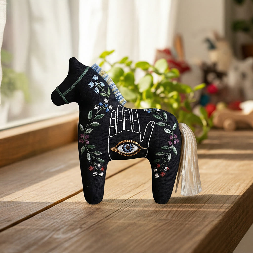 Rubbyoo Dala Horse Embroidery Kit - Hamsa Hand Protection Amulet | Mystic Black Fabric Gift | Car Charm - image 4