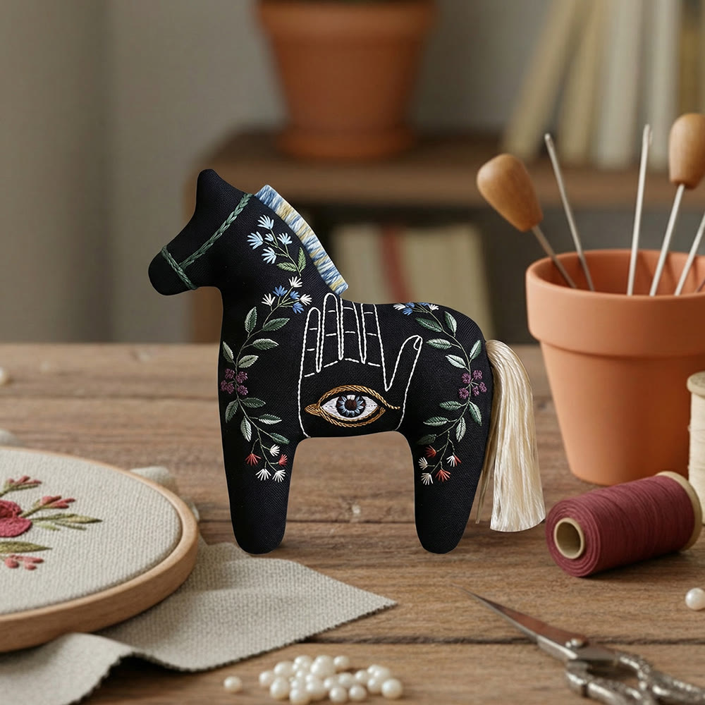 Rubbyoo Dala Horse Embroidery Kit - Hamsa Hand Protection Amulet | Mystic Black Fabric Gift | Car Charm - image 8