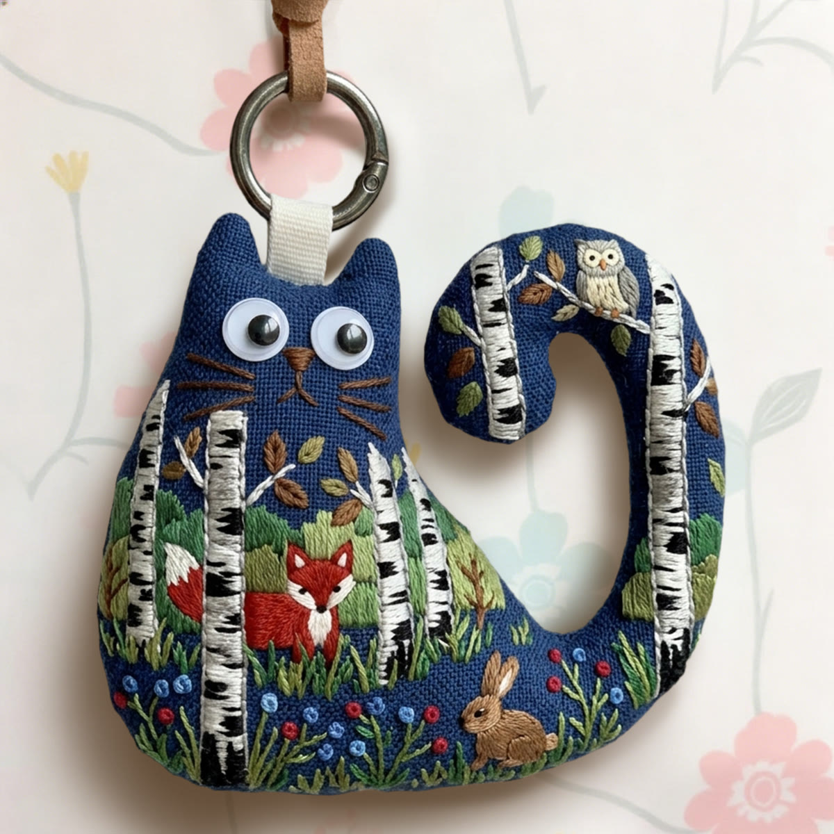 Rubbyoo Cat Embroidery Kit - Birch Tree Forest With Fox And Owl | Birthday Gift For Kids | Cute  Lanyard Charm - image 6