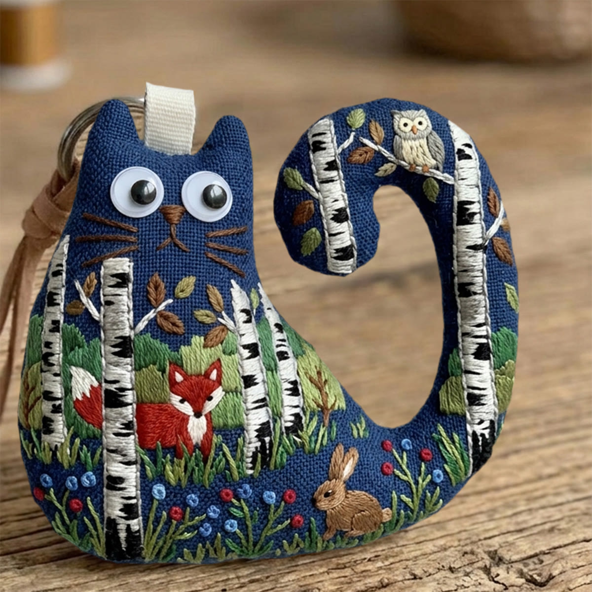 Rubbyoo Cat Embroidery Kit - Birch Tree Forest With Fox And Owl | Birthday Gift For Kids | Cute  Lanyard Charm - image 10