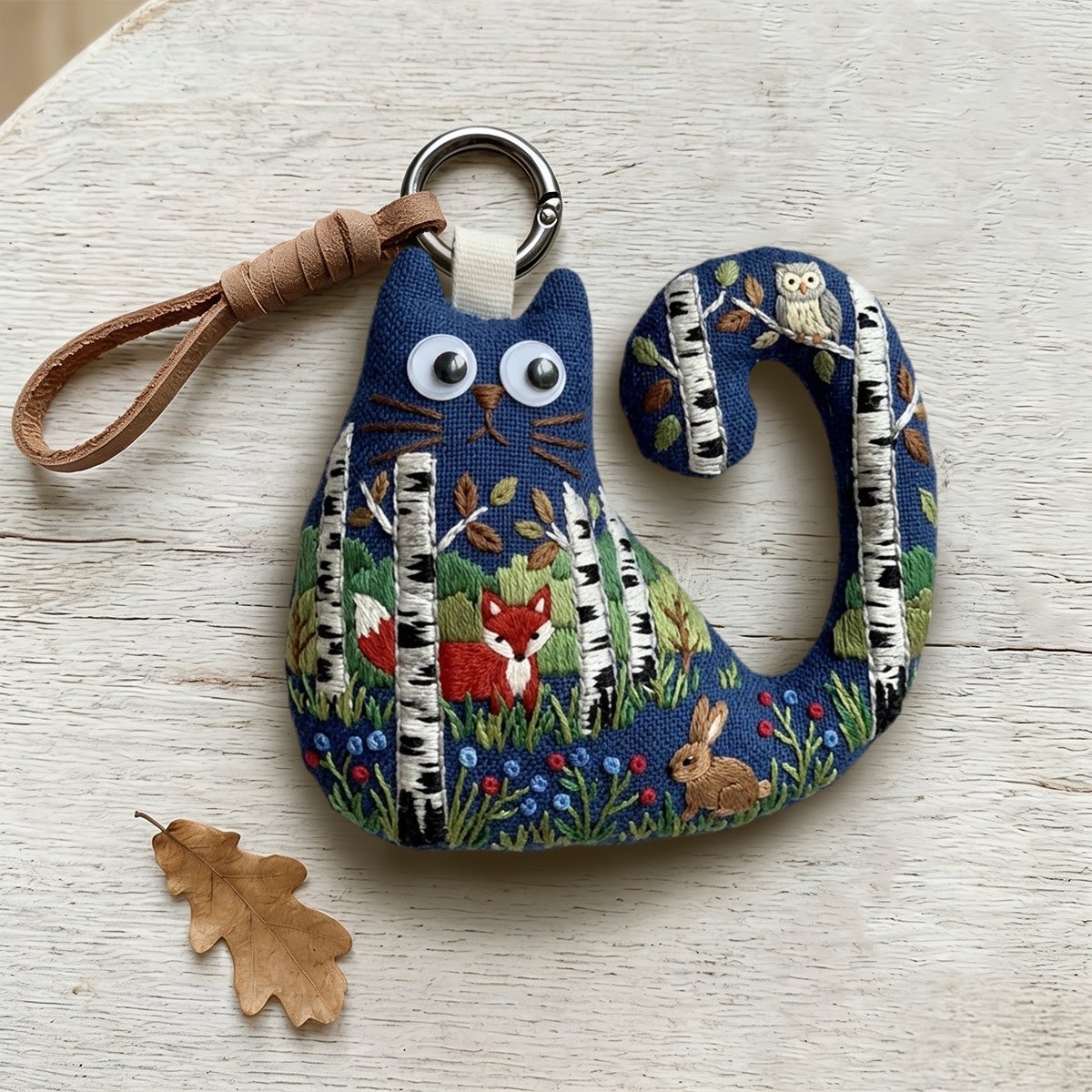 Rubbyoo Cat Embroidery Kit - Birch Tree Forest With Fox And Owl | Birthday Gift For Kids | Cute  Lanyard Charm - image 5