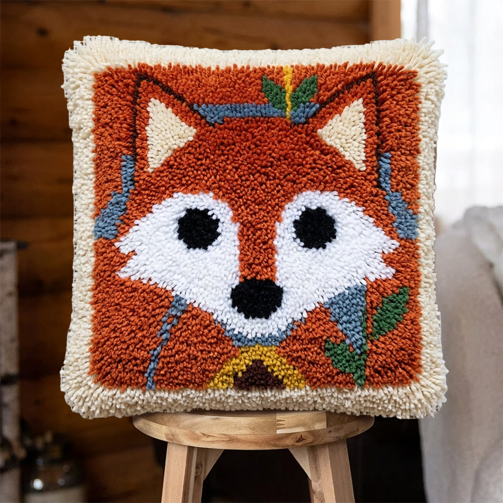 Rubbyoo Latch Hook Pillow Kit - Woodland Fox | Handmade Living Room Decor | Unique Housewarming Craft  - 43*43cm - image 1