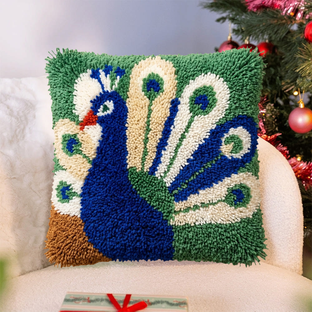 Rubbyoo Latch Hook Pillow Kit - Elegant Peacock | Sofa Cushion Cover | Tufted Home Ornament - image 2