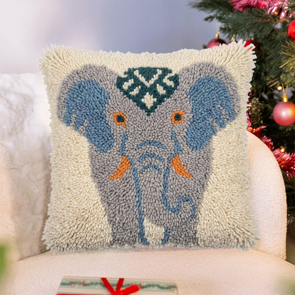 Rubbyoo Latch Hook Pillow Kit - Blue Elephant | Animal Pillow Cover | Nice Room Decor  - image 2