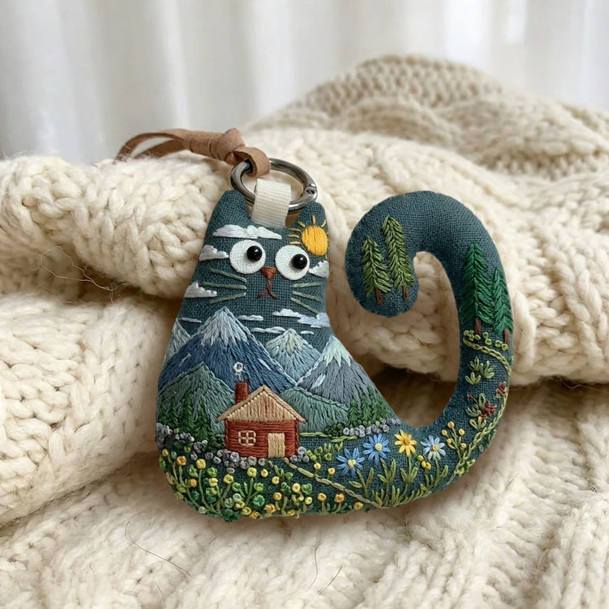 Rubbyoo Cat Embroidery Kit - Mountain Landscape Scene | Woodland Nature Lover Gift | Cottagecore Keychain - image 2