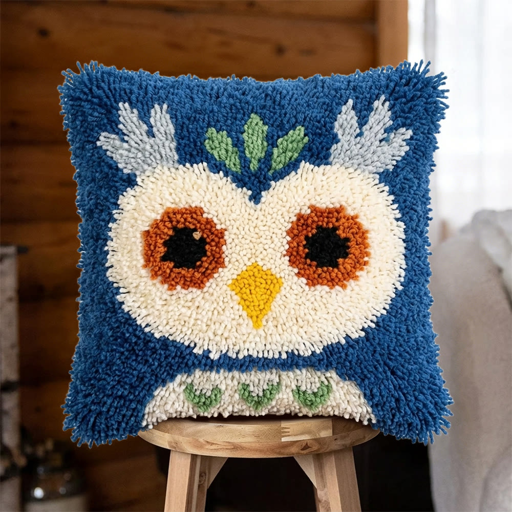 Rubbyoo Latch Hook Pillow Kit - Owl In Forest | Creative Yarn Craft | Handmade Art For Beginer - 43*43cm - image 1