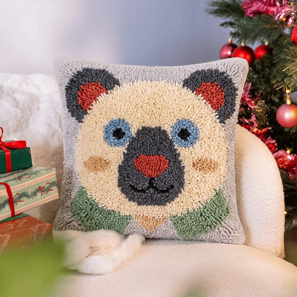Rubbyoo Latch Hook Pillow Kit - Adorable Bear | Diy Gift For Housewarming | Creative Yarn Carft  - image 2