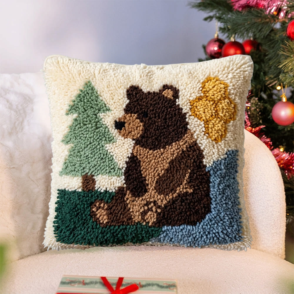 Rubbyoo Latch Hook Pillow Kit - Black Bear | Special Festival Gift | Animal Handmade Art   - image 2