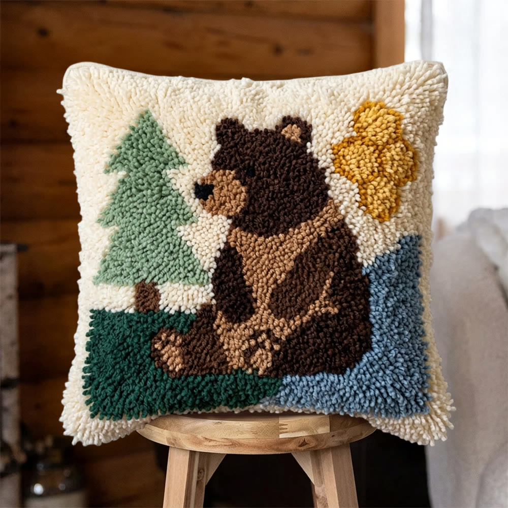 Rubbyoo Latch Hook Pillow Kit - Black Bear | Special Festival Gift | Animal Handmade Art   - 43*43cm - image 1
