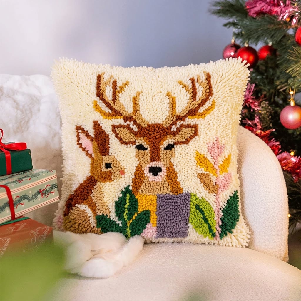 Rubbyoo Latch Hook Pillow Kit - The Deer And The Rabbit | Lovely Animal Handicraft | Decorative Cushion Cover  - image 2