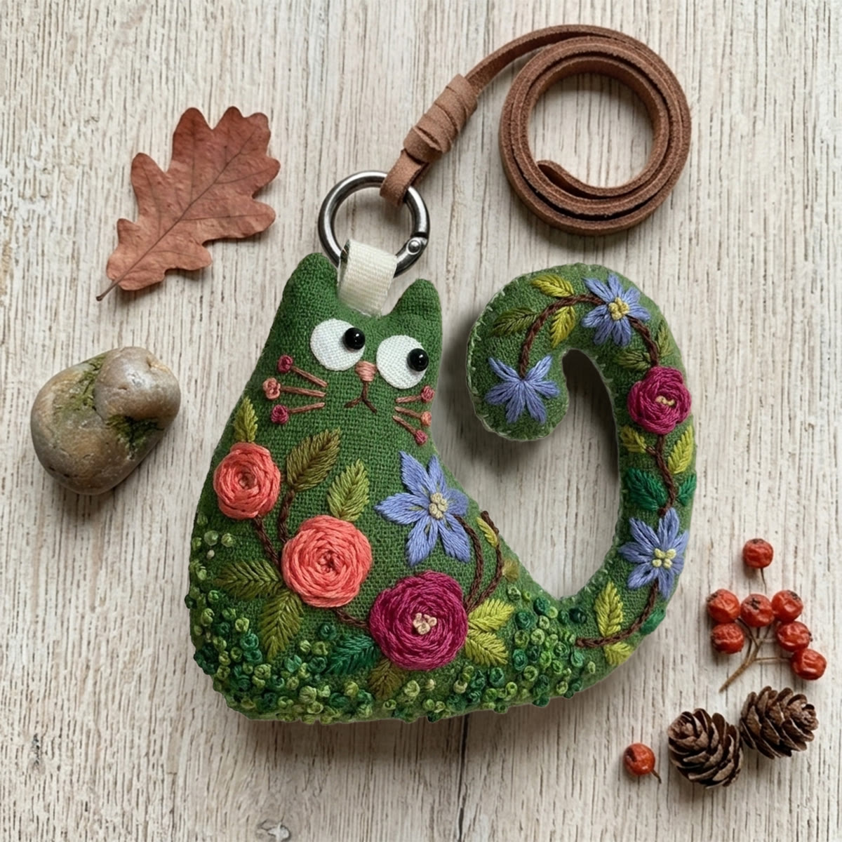 Rubbyoo Cat Embroidery Kit - Pink And Red Roses | Romantic Gift For Mom | Decorative Hanging Ornament - 6 inches hoop kit - image 1