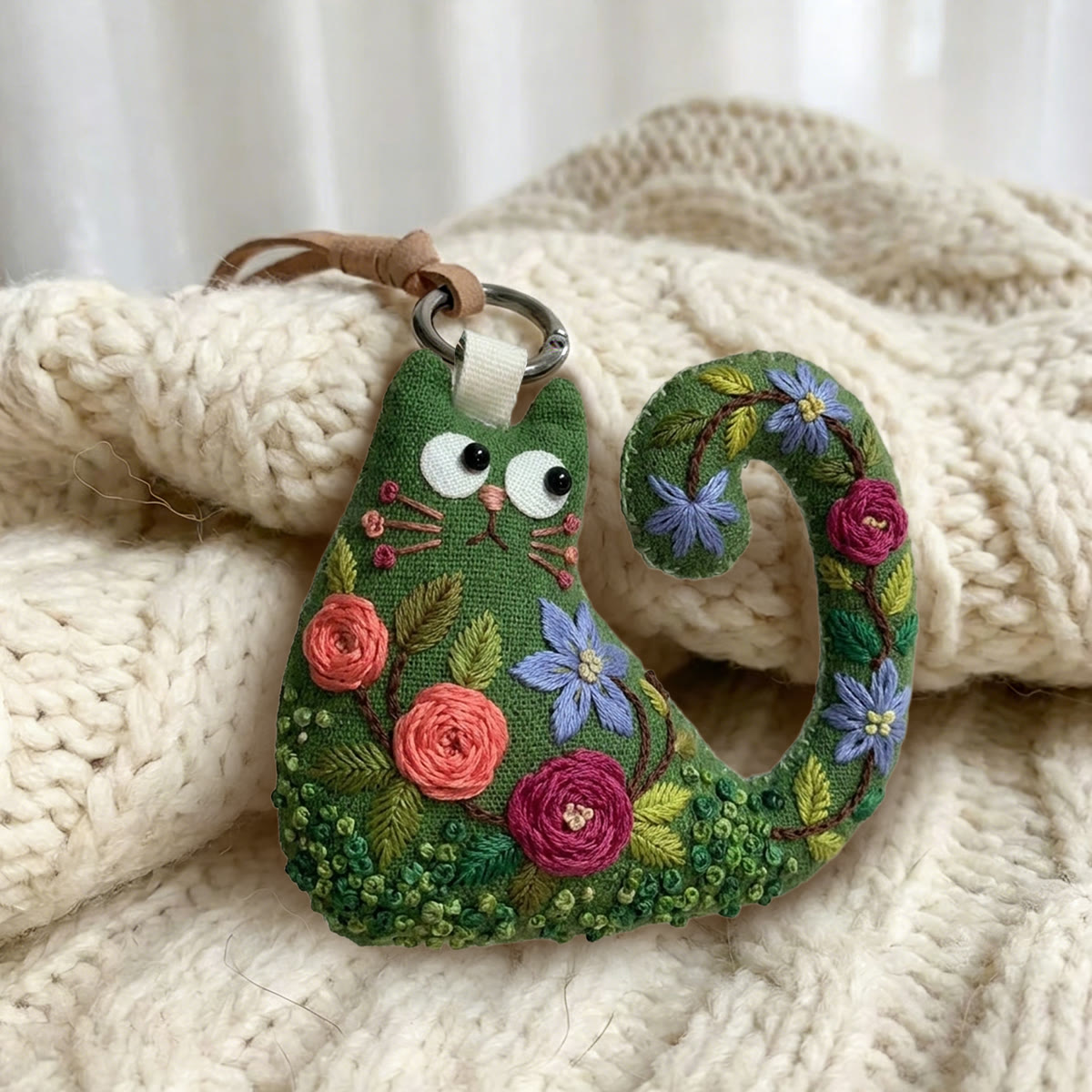 Rubbyoo Cat Embroidery Kit - Pink And Red Roses | Romantic Gift For Mom | Decorative Hanging Ornament - image 2