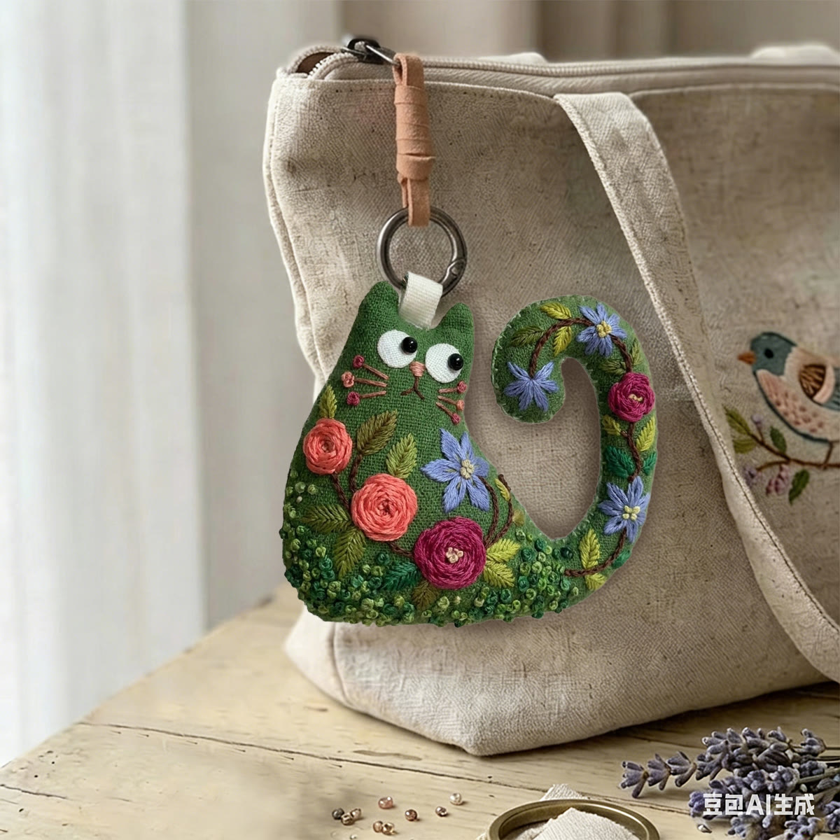 Rubbyoo Cat Embroidery Kit - Pink And Red Roses | Romantic Gift For Mom | Decorative Hanging Ornament - image 4