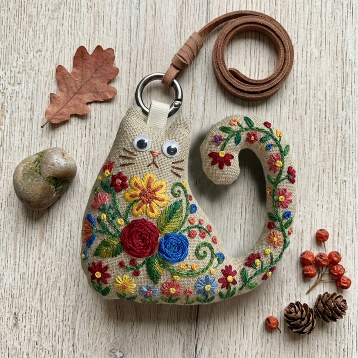 Rubbyoo Cat Embroidery Kit - Red Rose And Blue Daisy | Personalized Gift For Her | Nursery Wall Decor - 6 inches hoop kit - image 1