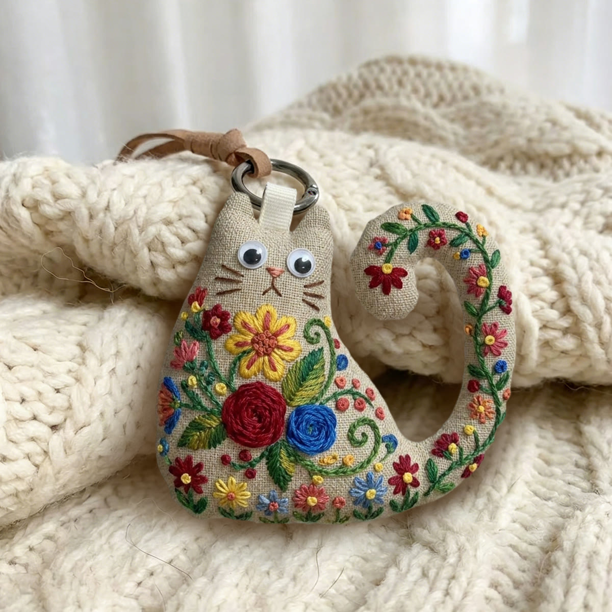 Rubbyoo Cat Embroidery Kit - Red Rose And Blue Daisy | Personalized Gift For Her | Nursery Wall Decor - image 2