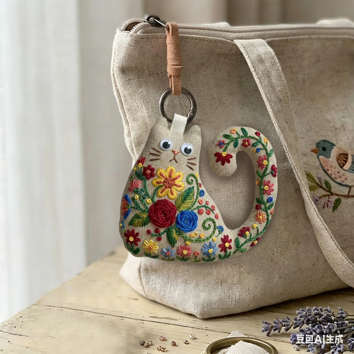 Rubbyoo Cat Embroidery Kit - Red Rose And Blue Daisy | Personalized Gift For Her | Nursery Wall Decor - image 3