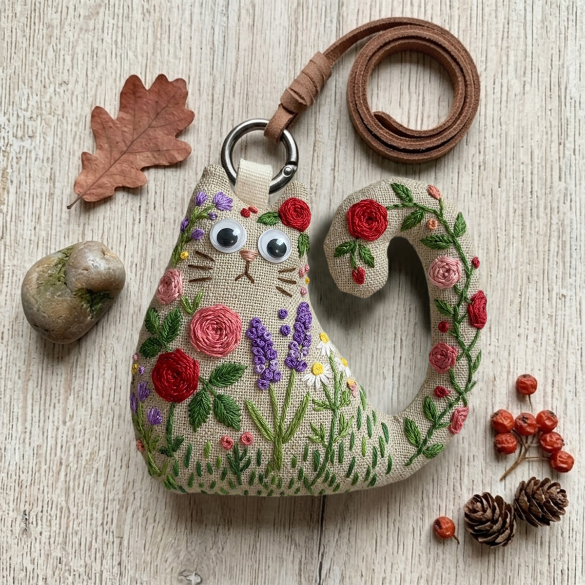 Rubbyoo Cat Embroidery Kit - Lavender And Roses | Mother's Day Keepsake | Vintage Shabby Chic Decor - 6 inches hoop kit - image 1