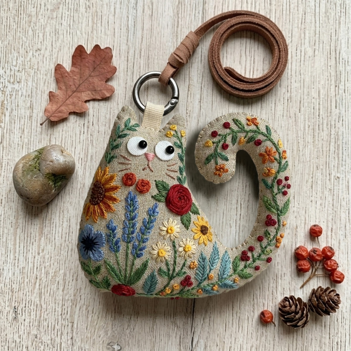 Rubbyoo Cat Embroidery Kit - Sunflowers And Lavender | Bright Housewarming Keepsake | Colorful Bag Charm - 6 inches hoop kit - image 1