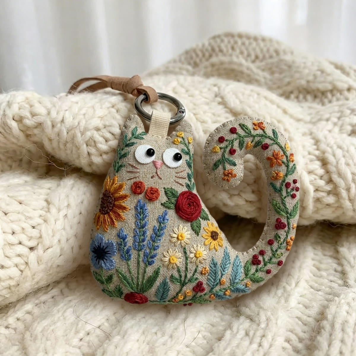 Rubbyoo Cat Embroidery Kit - Sunflowers And Lavender | Bright Housewarming Keepsake | Colorful Bag Charm - image 2