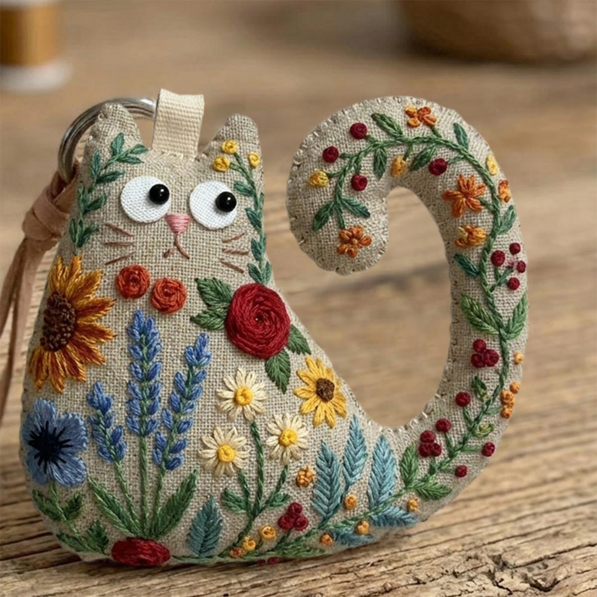 Rubbyoo Cat Embroidery Kit - Sunflowers And Lavender | Bright Housewarming Keepsake | Colorful Bag Charm - image 10