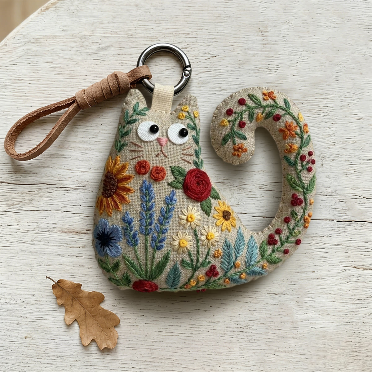 Rubbyoo Cat Embroidery Kit - Sunflowers And Lavender | Bright Housewarming Keepsake | Colorful Bag Charm - image 7