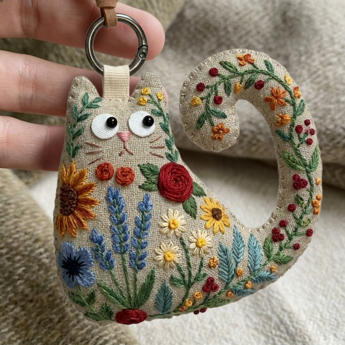Rubbyoo Cat Embroidery Kit - Sunflowers And Lavender | Bright Housewarming Keepsake | Colorful Bag Charm - image 8