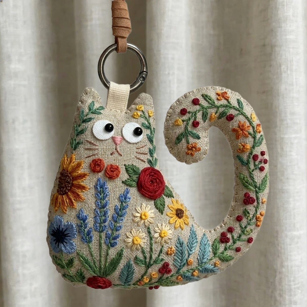Rubbyoo Cat Embroidery Kit - Sunflowers And Lavender | Bright Housewarming Keepsake | Colorful Bag Charm - image 5