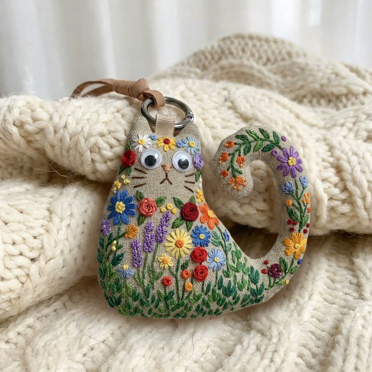 Rubbyoo Cat Embroidery Kit - Wildflower Meadow Design | Diy Hand-stitched Gift | Boho Chic Accessory - image 2