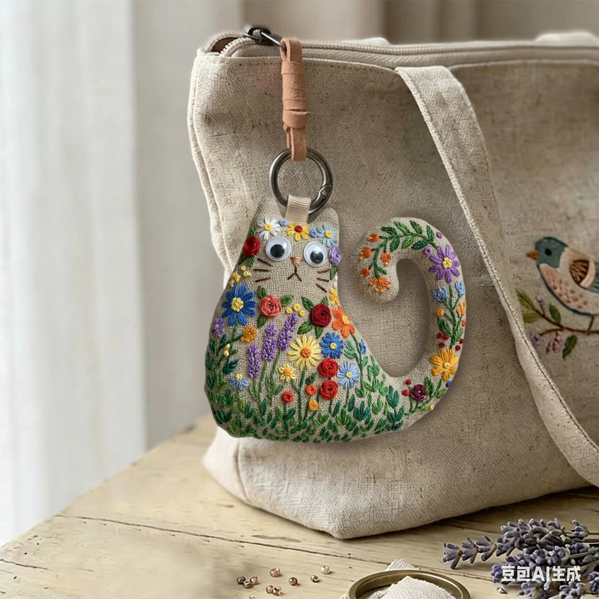 Rubbyoo Cat Embroidery Kit - Wildflower Meadow Design | Diy Hand-stitched Gift | Boho Chic Accessory - image 5