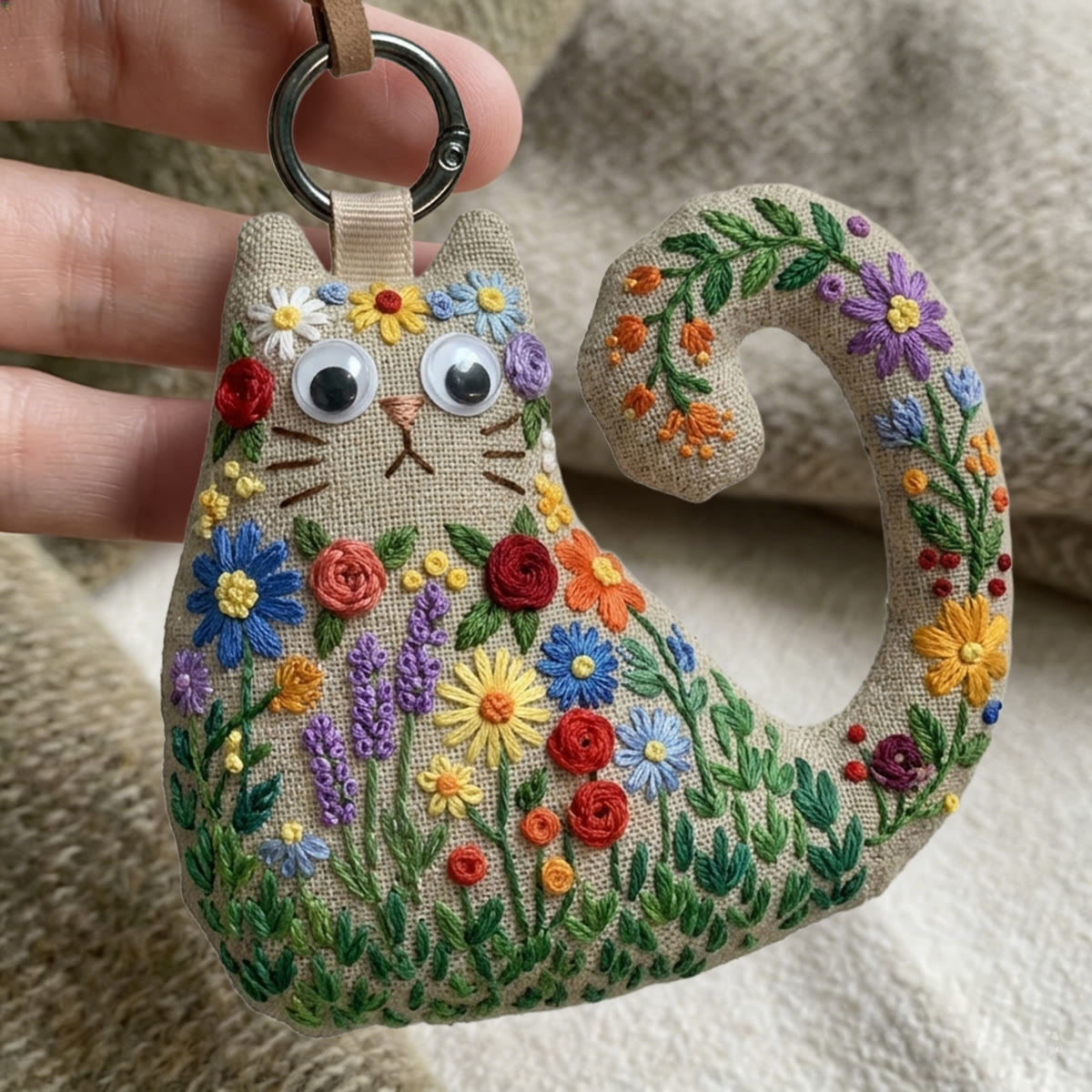 Rubbyoo Cat Embroidery Kit - Wildflower Meadow Design | Diy Hand-stitched Gift | Boho Chic Accessory - image 4