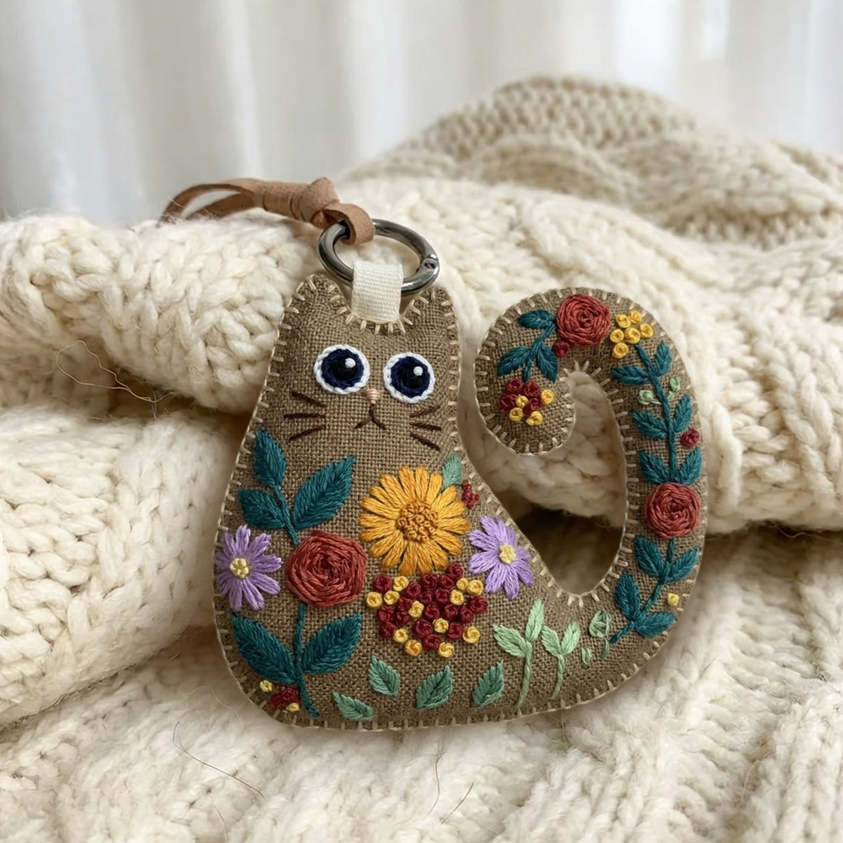 Rubbyoo Cat Embroidery Kit - Colorful Floral Pattern | Small Cute Handmade Gift For Her | Rustic Fabric Ornament - image 2