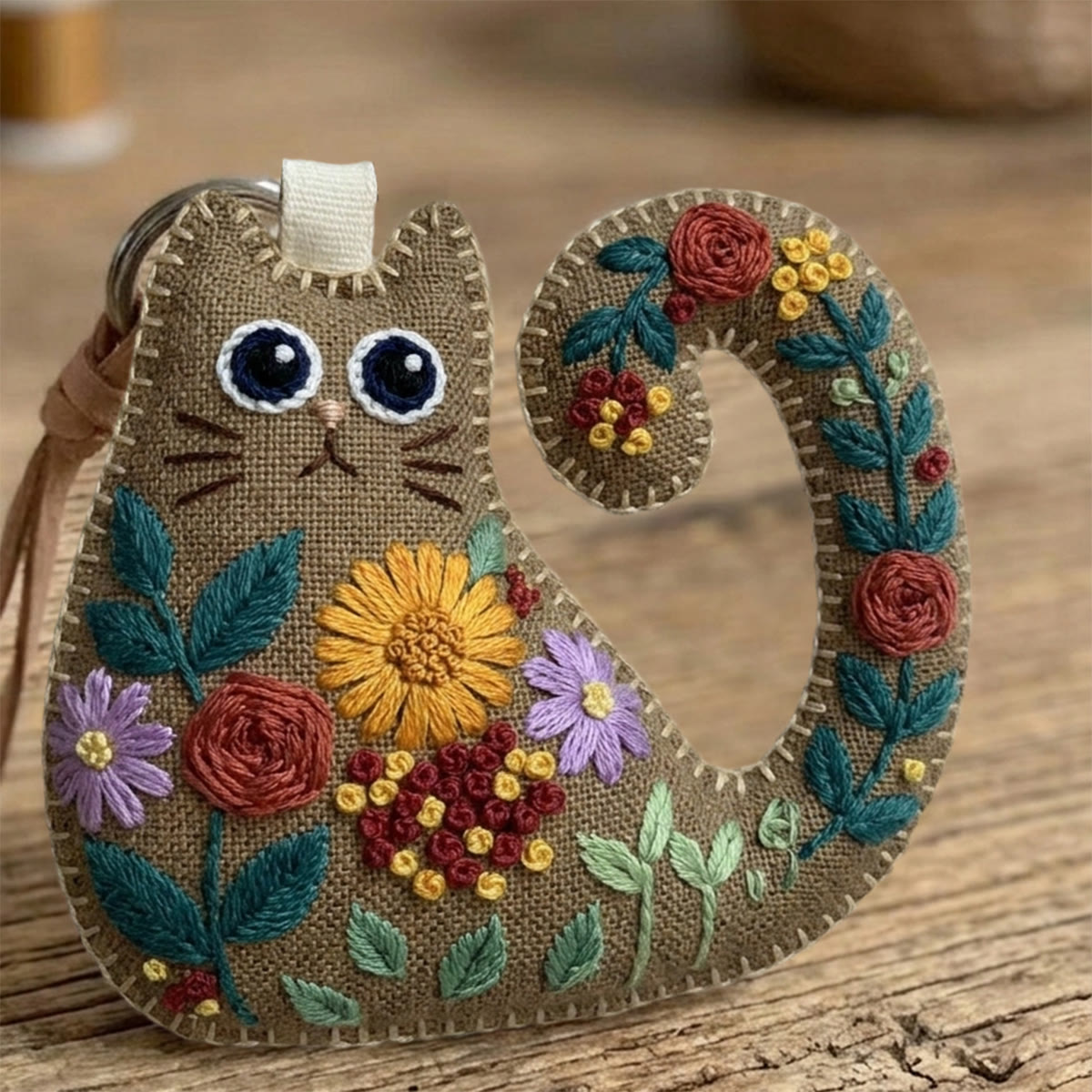 Rubbyoo Cat Embroidery Kit - Colorful Floral Pattern | Small Cute Handmade Gift For Her | Rustic Fabric Ornament - image 6