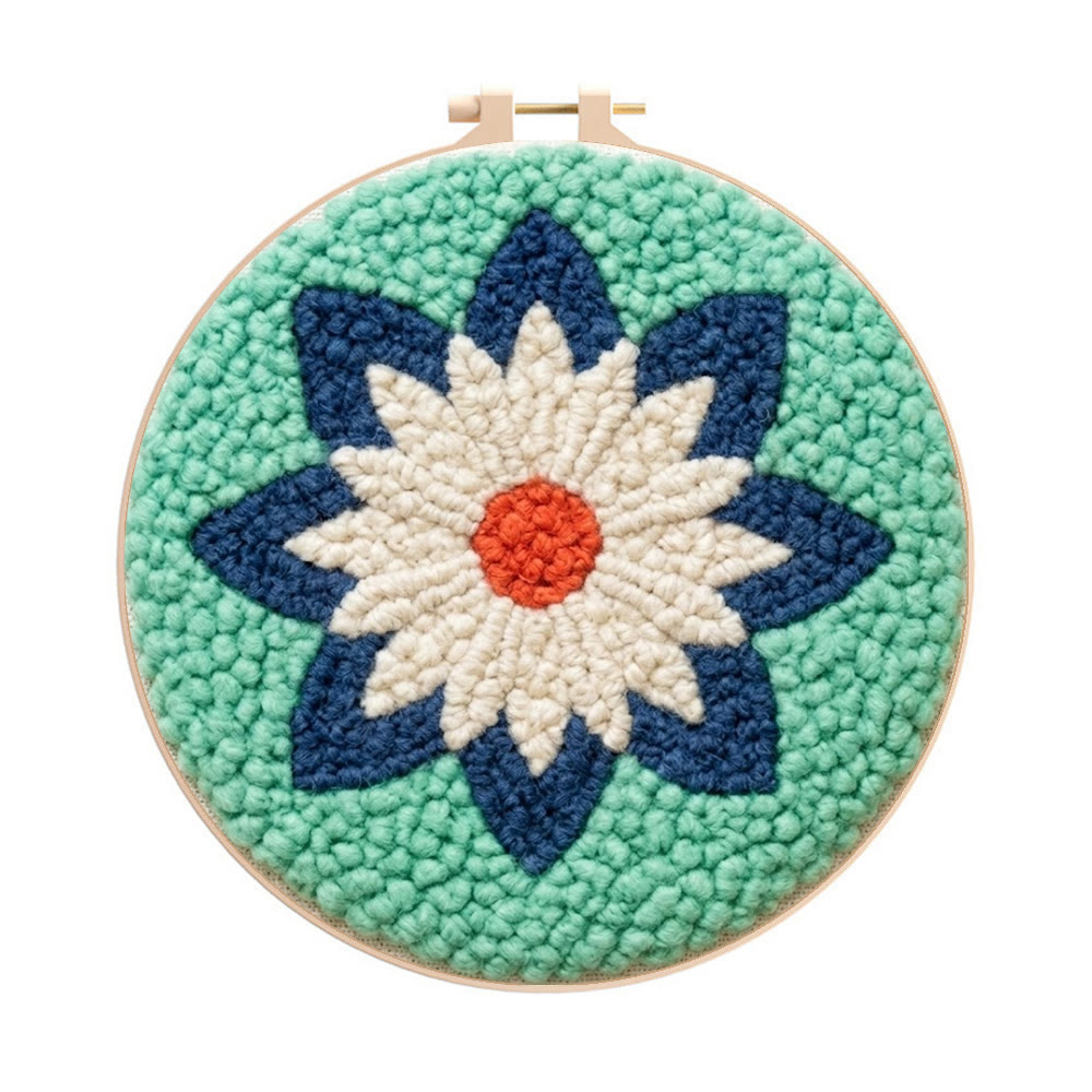 Geometric Art Punch Needle Kit - Diy Craft For Starter | Soft Yarn Ornament - 8 inch Hoop Kit - image 1